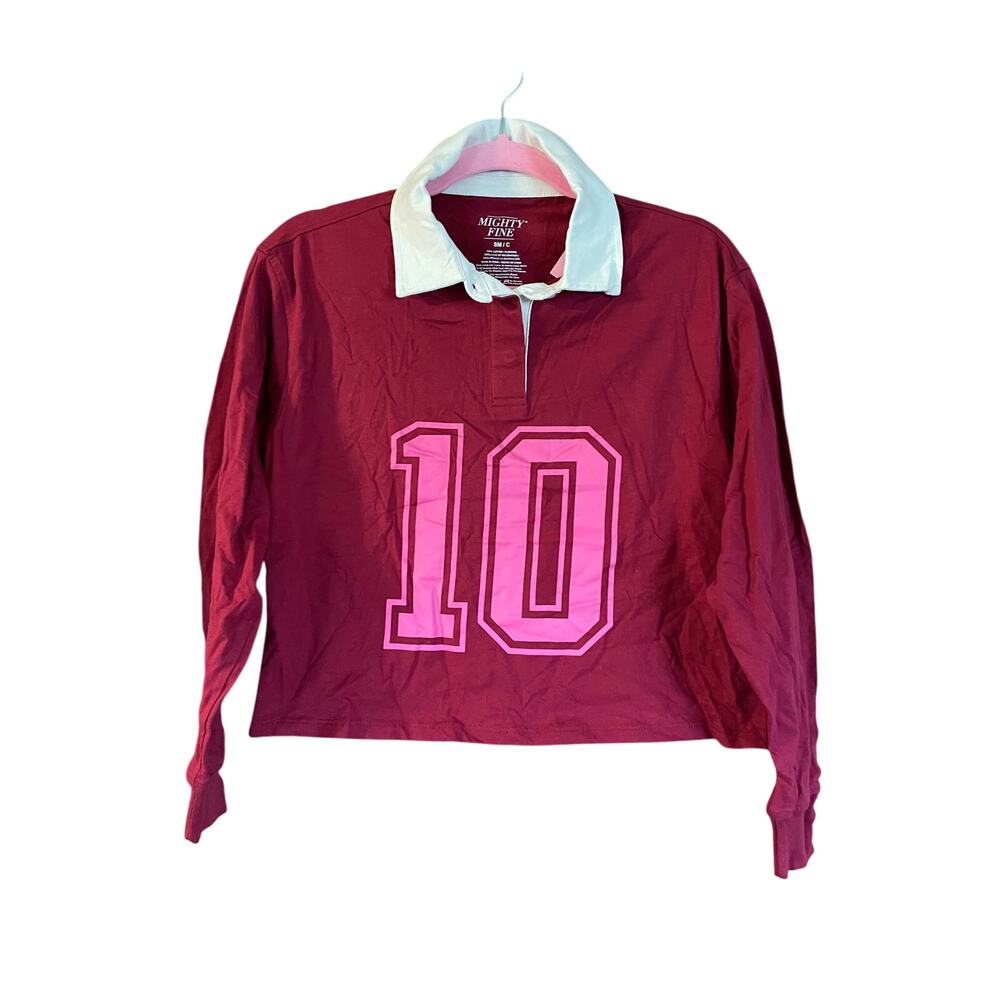 Long Sleeve Cropped Top with Button Up Collar Size Small PTP 21” Length 19”